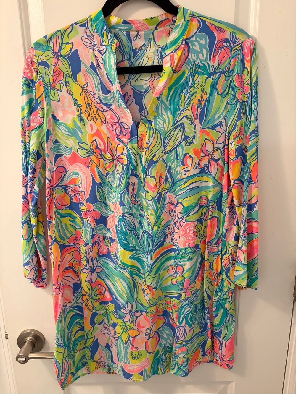 Vibrant Multicolor Floral Split-Neck swimsuit cover